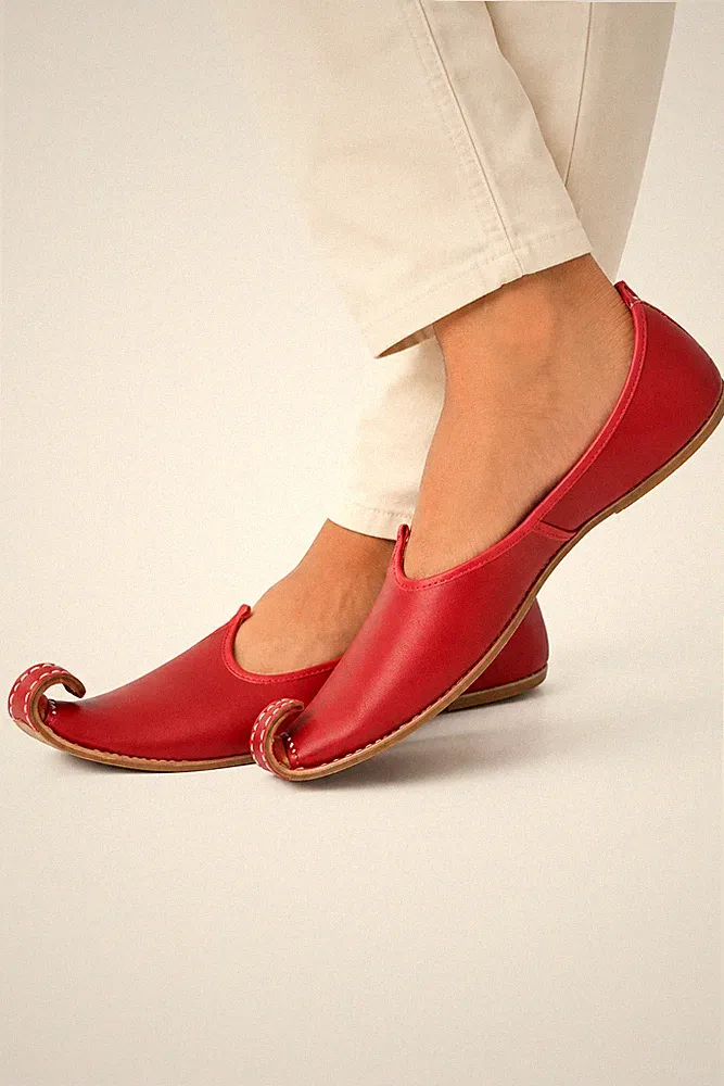 Herrenschuhe Aladdin Khussa Espadrille rot Leder traditionell handgefertigt...
