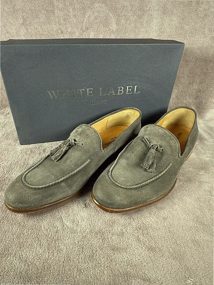Herrenschuhe White Lable Milano Halbschuh Wildleder Made in Italy Grau 42