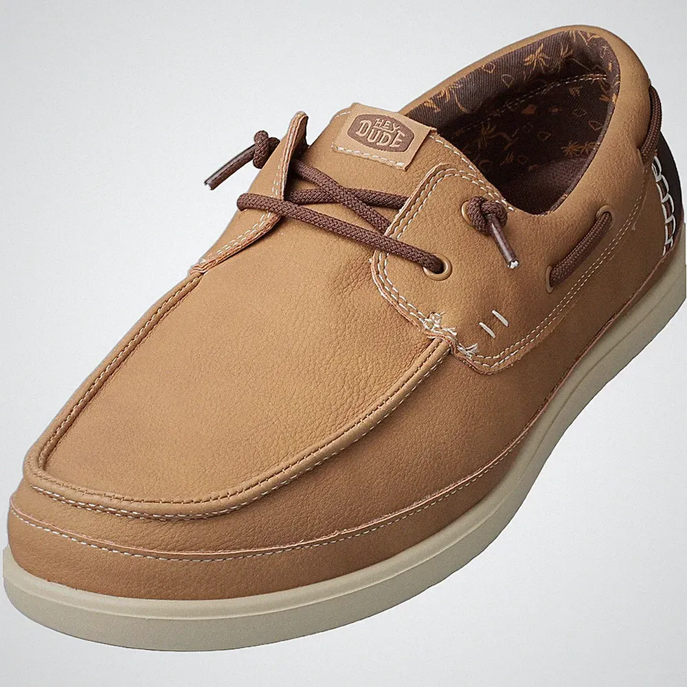 Hey Dude Mens HARBOR LO Classic Loafer Shoes Bone Brown Multicolour - 41 EU