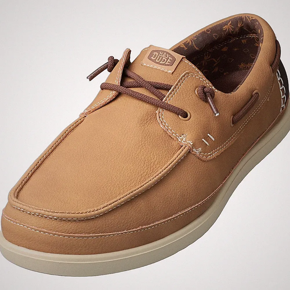 Hey Dude Mens HARBOR LO Classic Loafer Shoes Bone Brown Multicolour - 42 EU