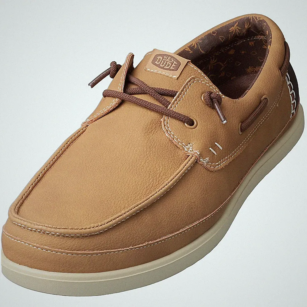 Hey Dude Mens HARBOR LO Classic Loafer Shoes Bone Brown Multicolour - 46 EU