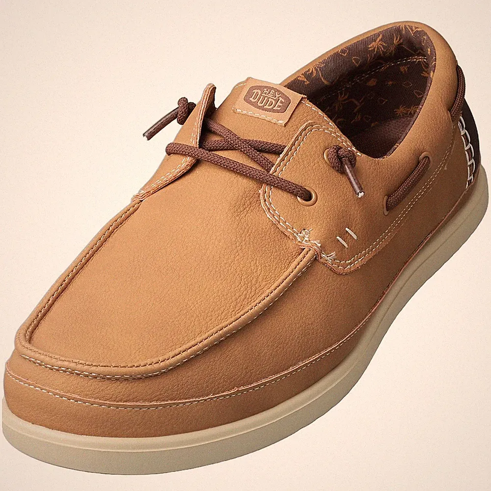 Hey Dude Mens HARBOR LO Classic Loafer Shoes Bone Brown Multicolour