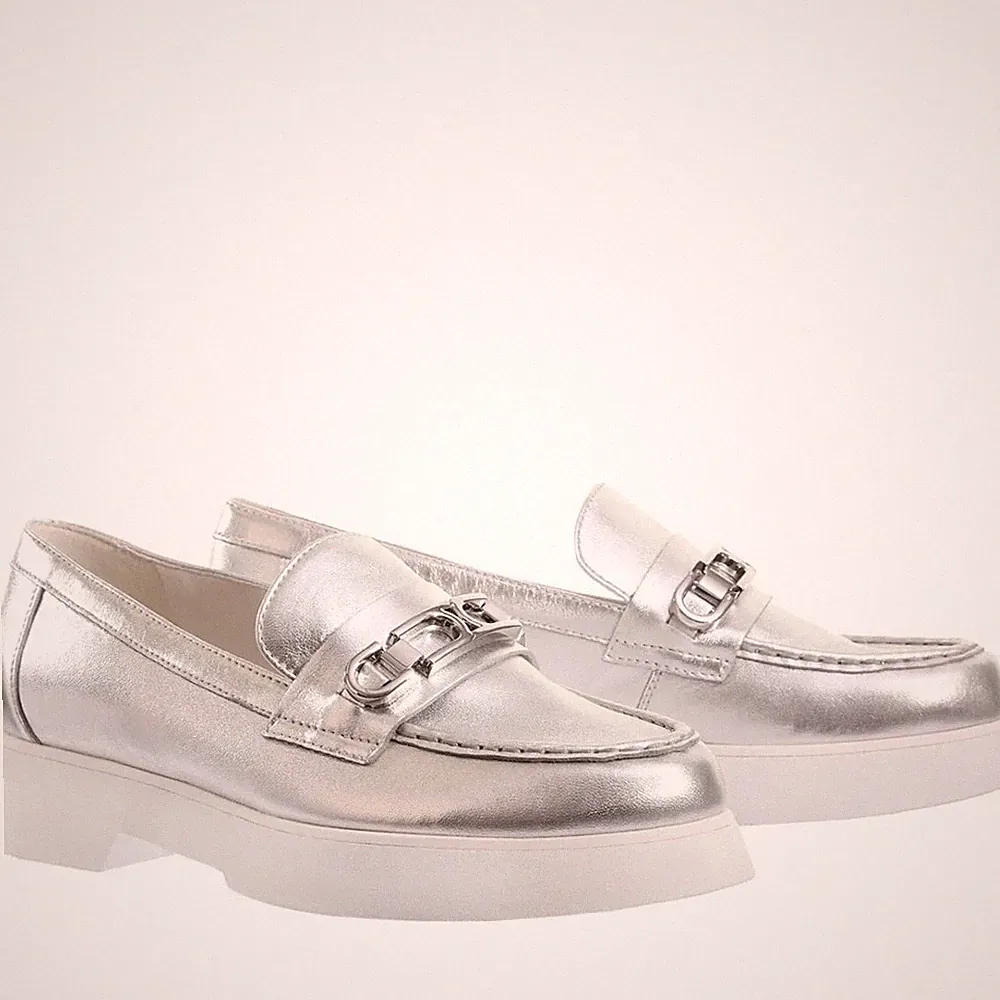 Högl Cecil Damen Silberne Leder Loafer Freizeit 7101631-7600