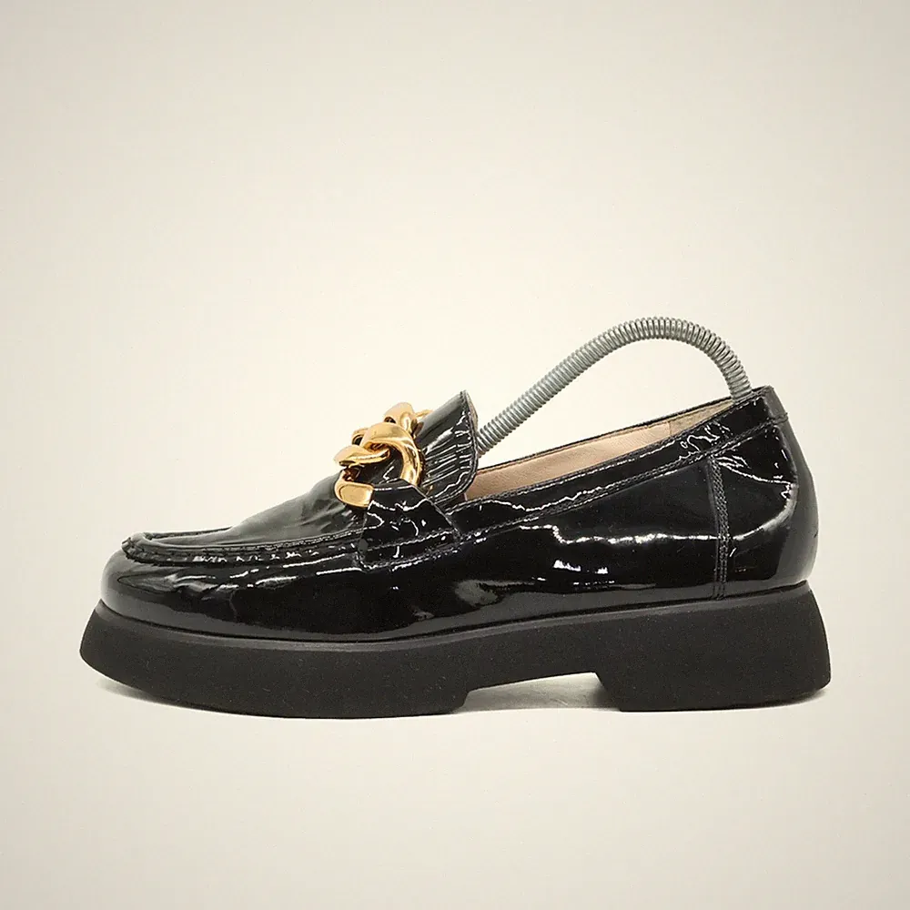 högl Damen Loafer Lack mit Schwarz Lackleder Low-Top Goldene Klassisch EU 37