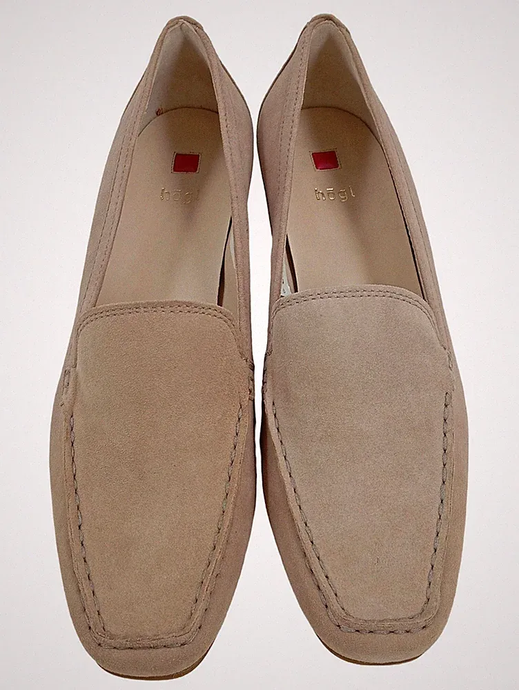 Högl Damen Slipper Loafer Blockabsatz Wildleder Beige Gr. 38