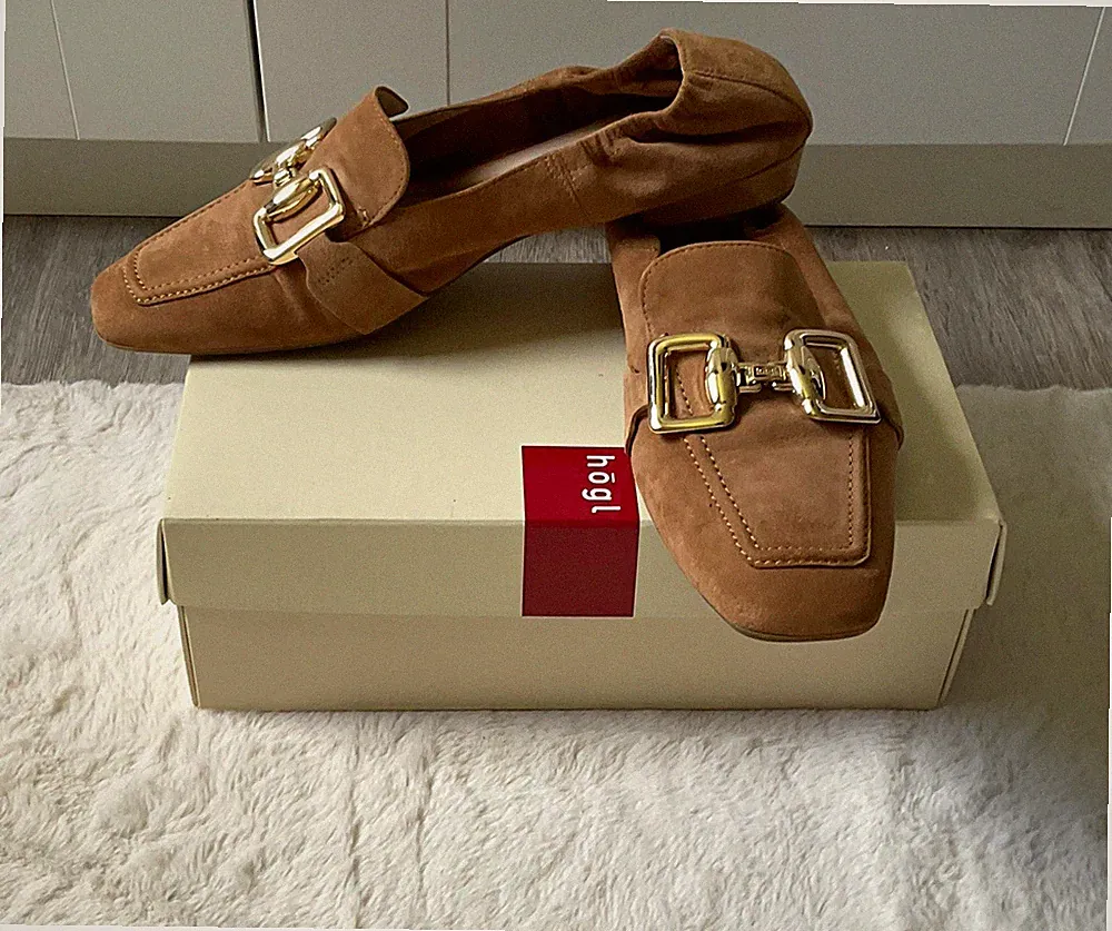 HÖGL Damen Slipper Loafer Wildleder Beige mit Schnalle Karree-Spitze EU 41