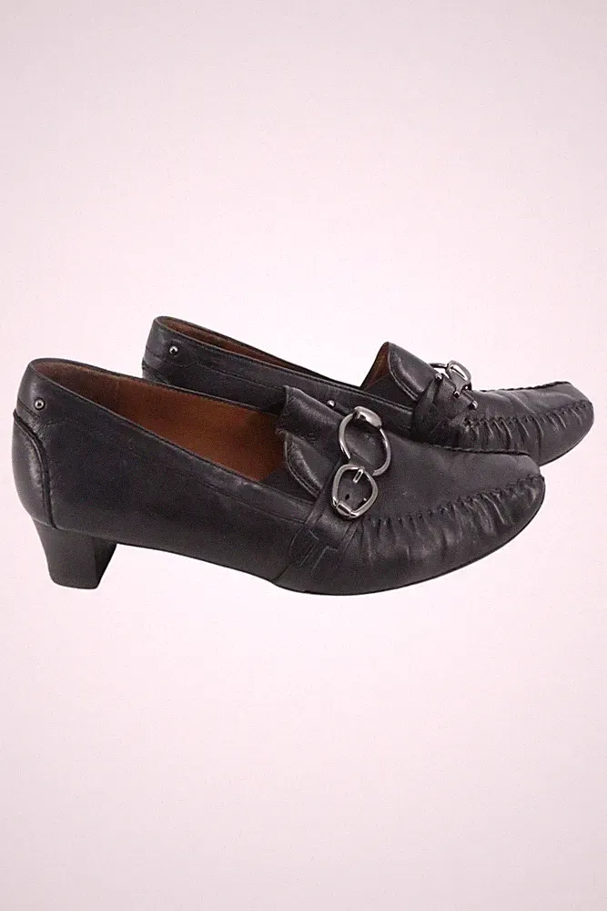Högl Slipper Damen 38 Schwarz Leder Elegant Business Loafer Schnalle Absatz