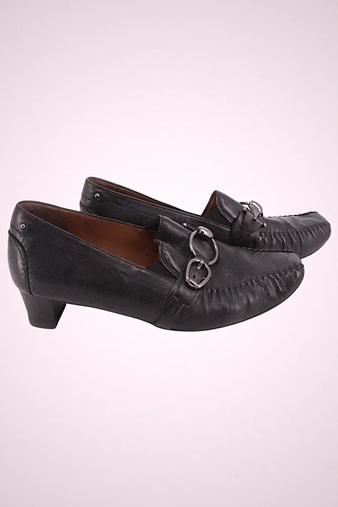 Högl Slipper Damen 38 Schwarz Leder Elegant Business Loafer Schnalle Absatz