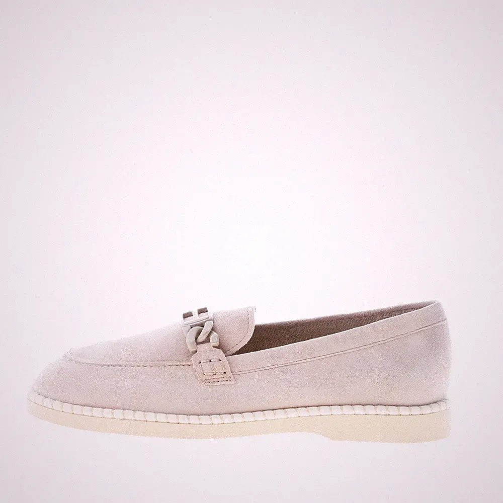 Hogan damen schuhe H642 taubenbeige weiches suede loafer mit ketten zubehor