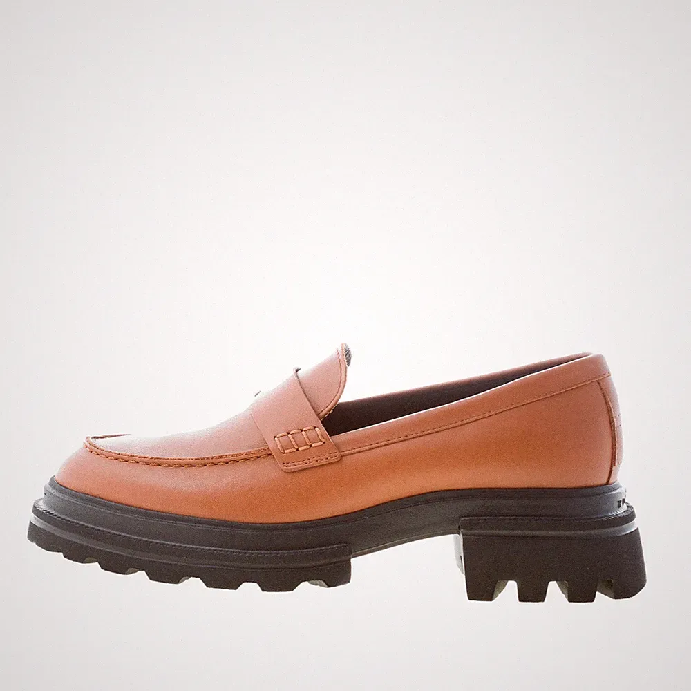 HOGAN damen schuhe H674 braun weiches leder loafer mit klassischer penny bar