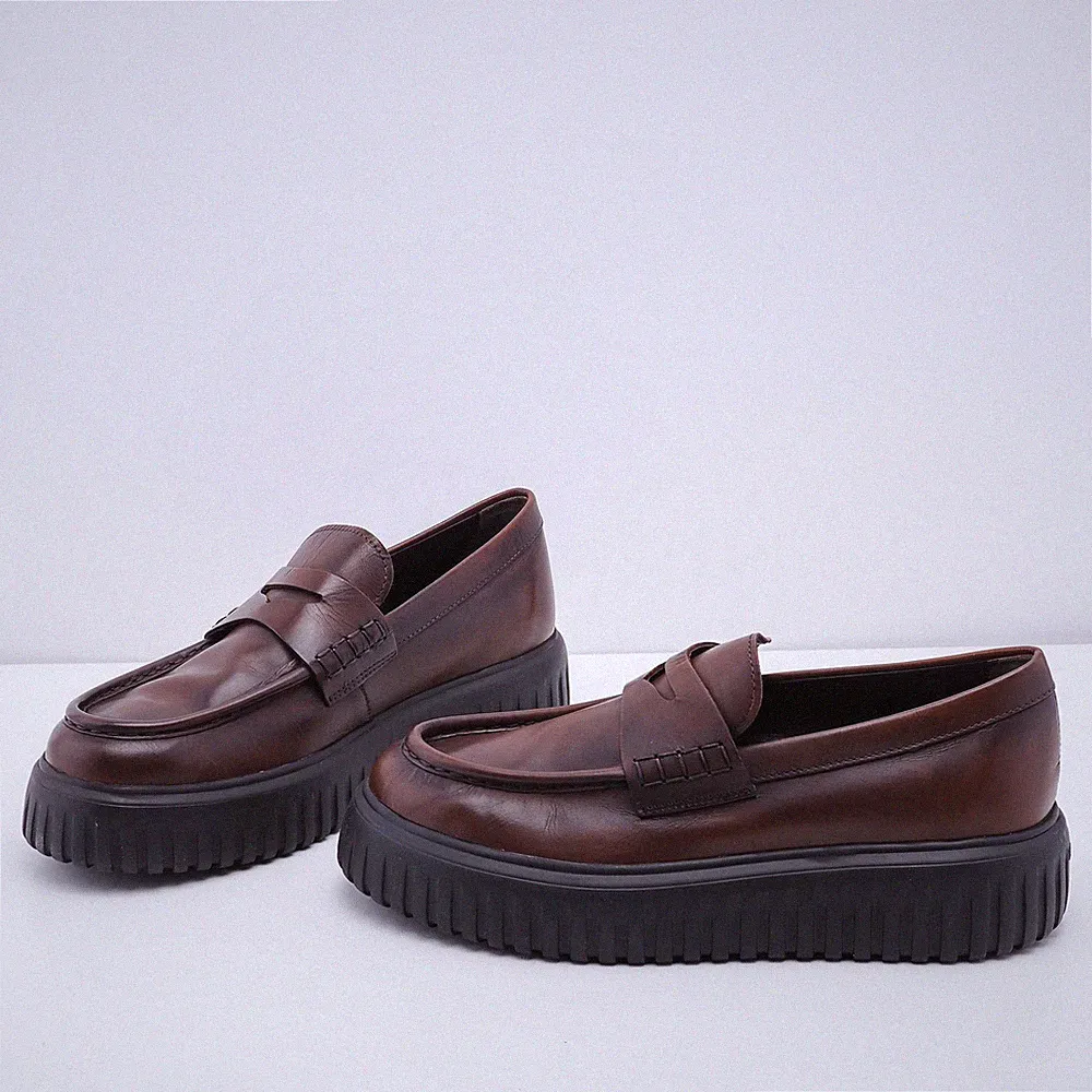 Hogan Herren Braun Leder Halbschuhe Größe 40,5 EU 7 UK 8,5 US