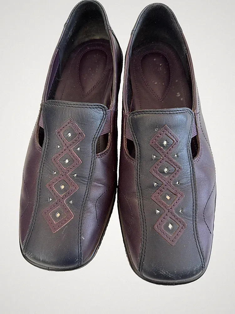 Hotter Calypso Damenschuhe US 9 UK 7 lila/blau Leder Slipper Halbschuhe flache Schuhe