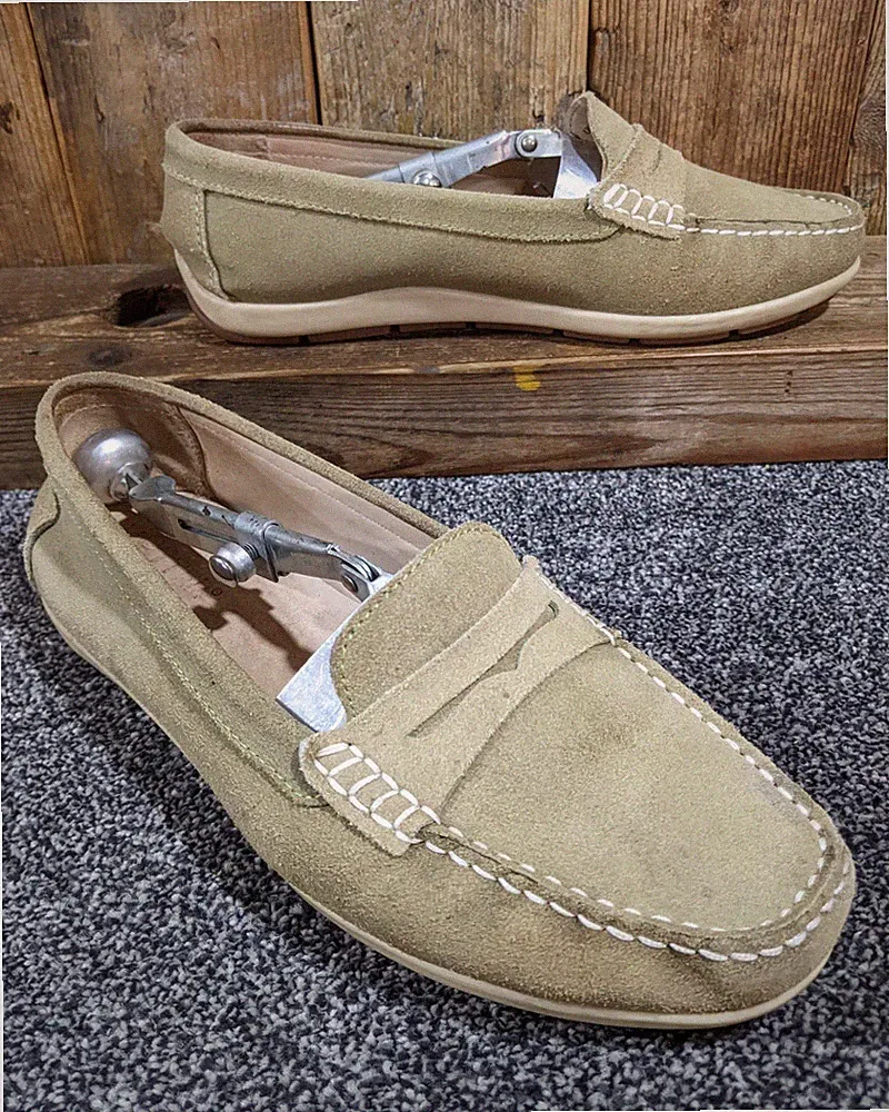 Hotter Drift Damen Halbschuhe UK 6 EU 39 extra weit sehr guter Zustand beige Wildleder Comfort Flats
