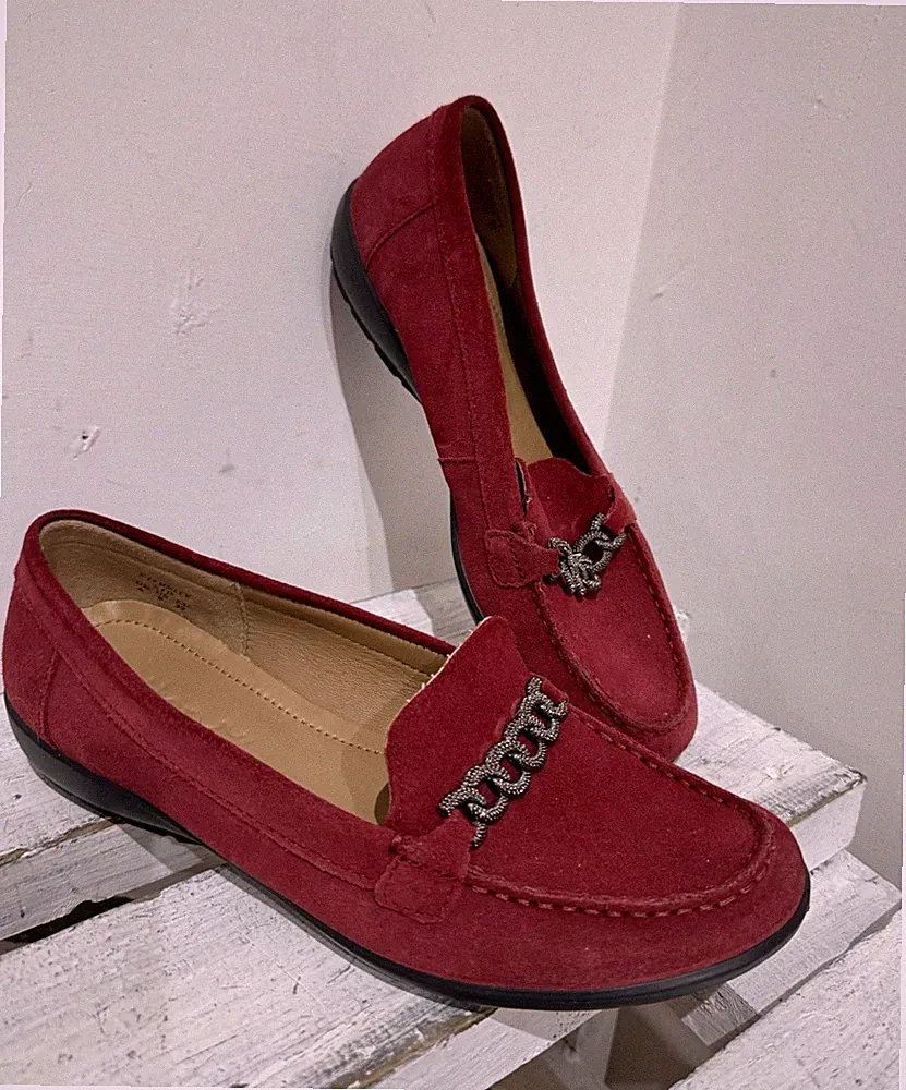 Hotter Eternity rot Echtleder silber Kettenglieder Halbschuhe flache Schuhe 6 39