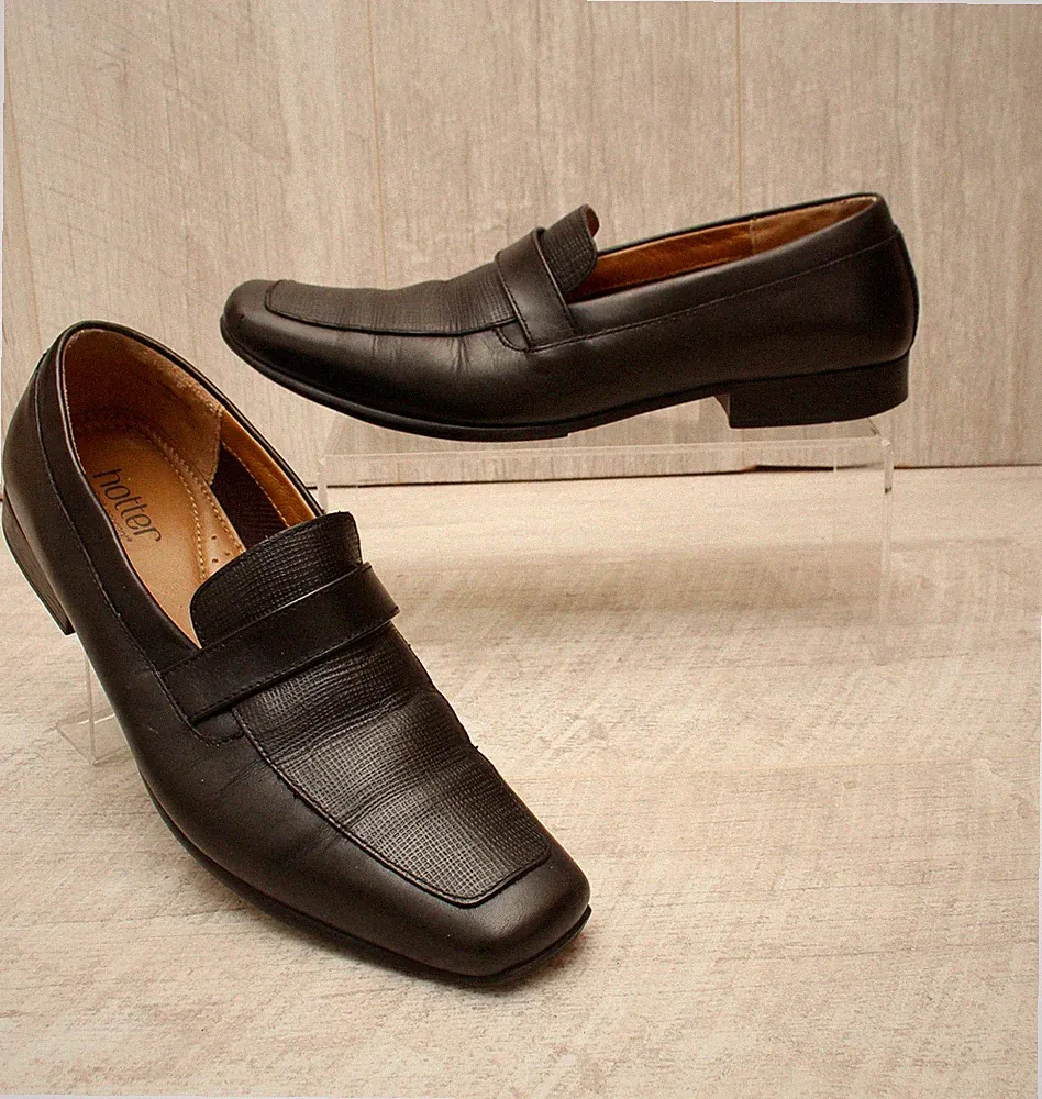 Hotter Grenville schwarze bequeme Leder-Slipper Größe UK 6