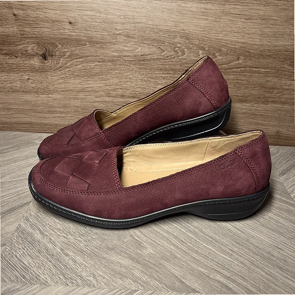 Hotter Havana burgunderfarbene Wildleder-Halbschuhe Größe UK 7