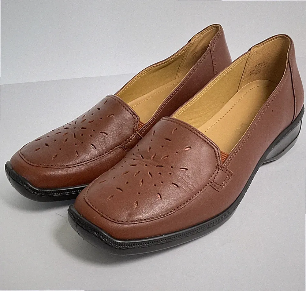 Hotter hellbraune Damenschuhe flache Schuhe UK 5,5 Leder Slipper Loafer Stil Topas