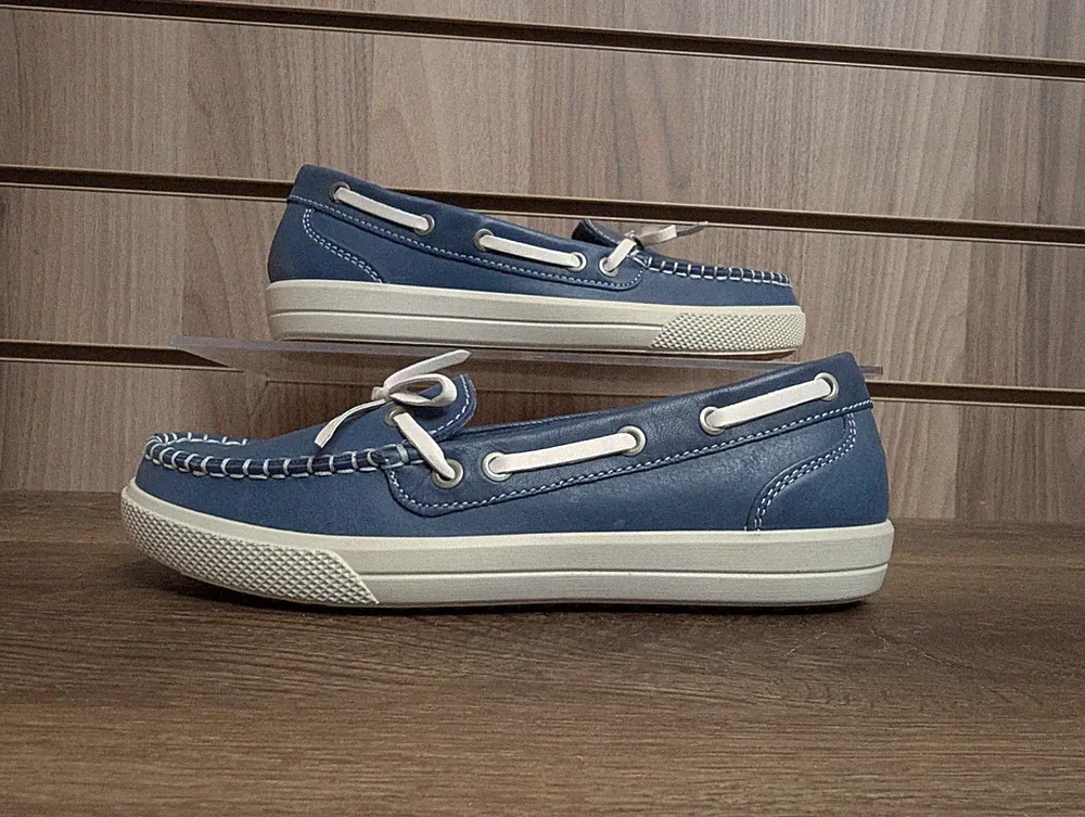 Hotter Kate Loafer Schuhe X-Wide Blau Leder Boot Sommer Urlaub UK 7 EU 41