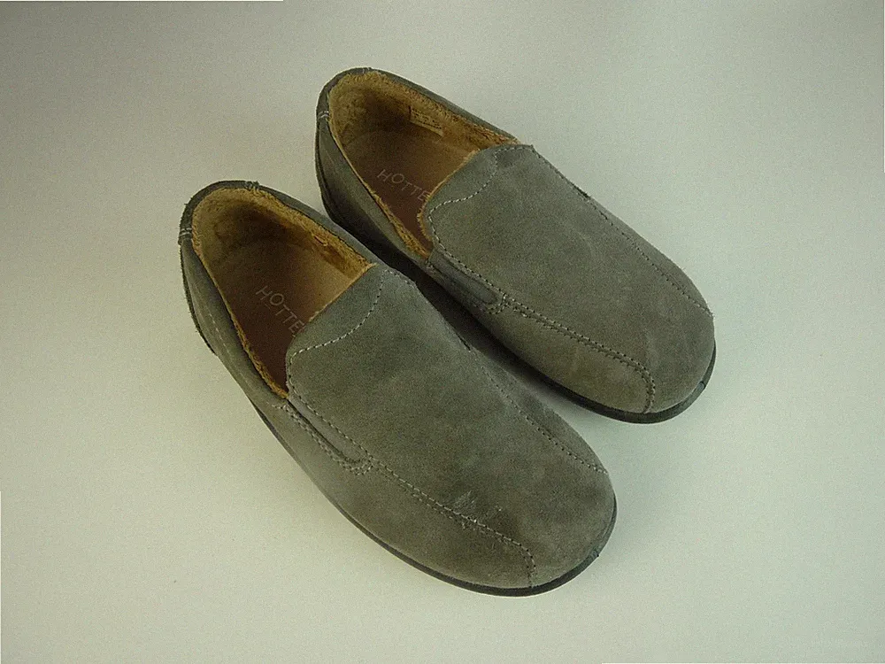 Hotter Relax Hausschuhe Herren UK 6 grau Wildleder Slipper Halbschuh Fleece gefüttert Komfort