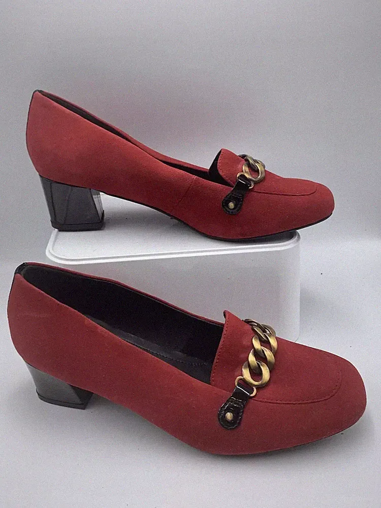 Hotter rote Wildleder Slipper Halbschuhe. Mittlerer Blockabsatz. Neu! Größe 6,5