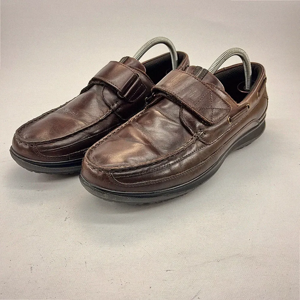 Hotter Southpiper Herren Braun Leder Halbschuhe UK 10 Komfort Leger Klebverschluss