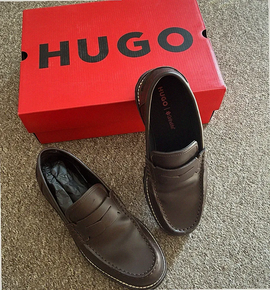 Hugo Boss Draven Leder Penny Loafer Herren UK 6 EU40 Dunkelbraun Grobe Sohle