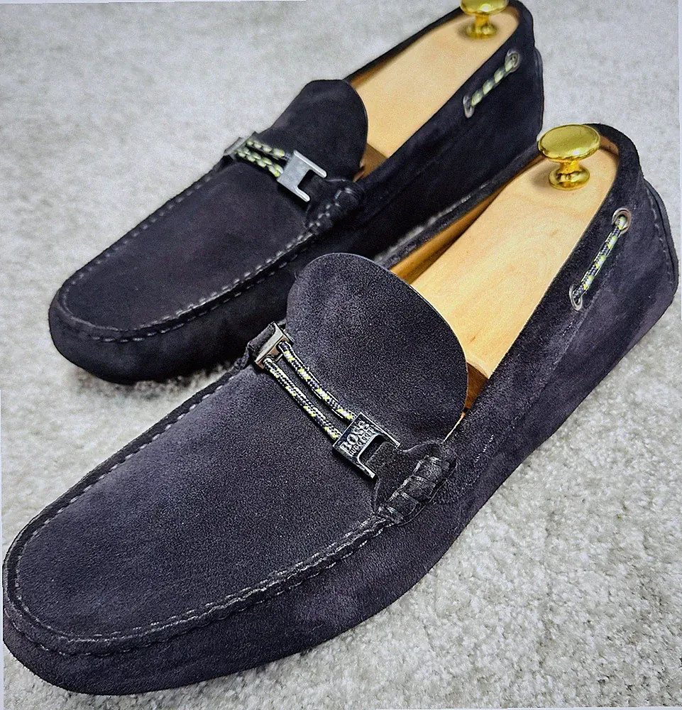 Hugo Boss Herren Driver Mocc Halbschuhe Blau Wildleder Größe UK 9,5 EU 43,5 sehr guter Zustand