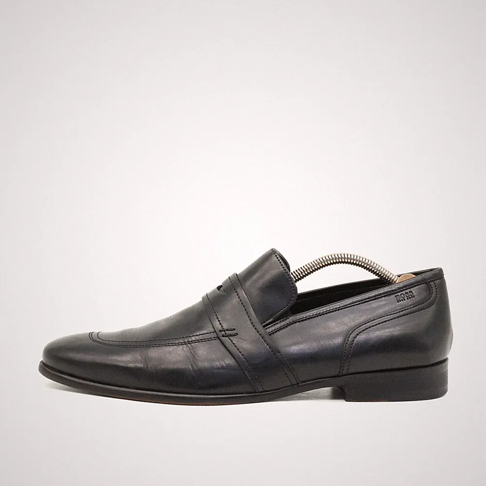 Hugo Boss Herren Penny Loafer Schwarz Leder Handgefertigt Business EU 41.5