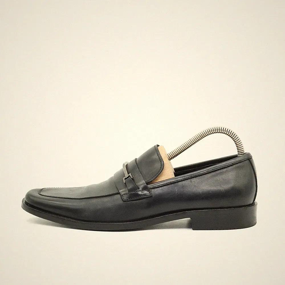 Hugo Boss Herren Pennyloafer Kleiderschuhe Schwarz Leder Branding Loafer EU 39