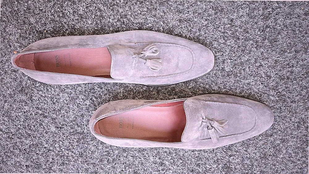HUGO BOSS Herren Schuhe Slipper Mokassins Grau Gryff Loaf Loafers Echtleder NEU