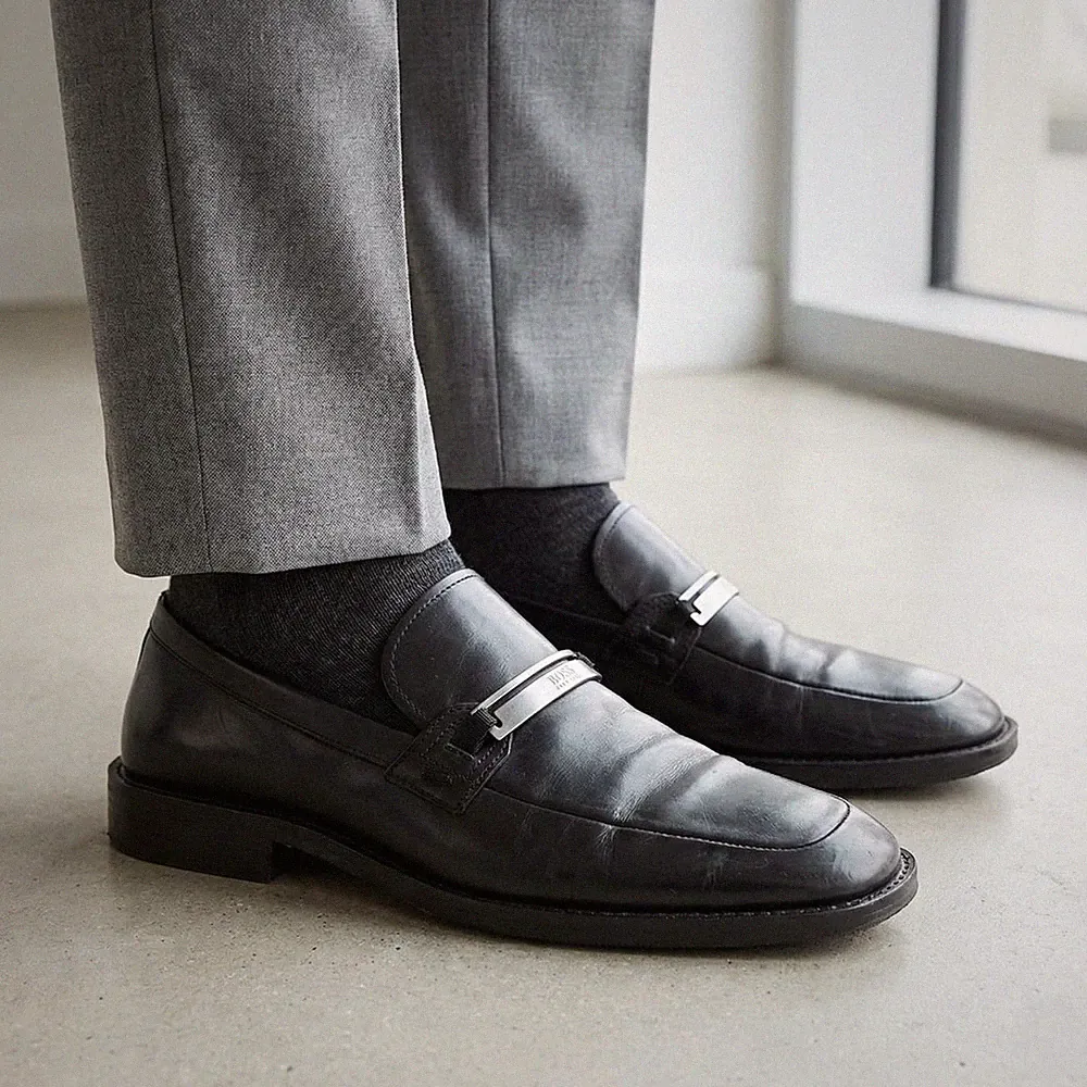 Hugo Boss Herren US 8,5 EU 41,5 Schwarze Leder Horsebit Business Loafers Italy