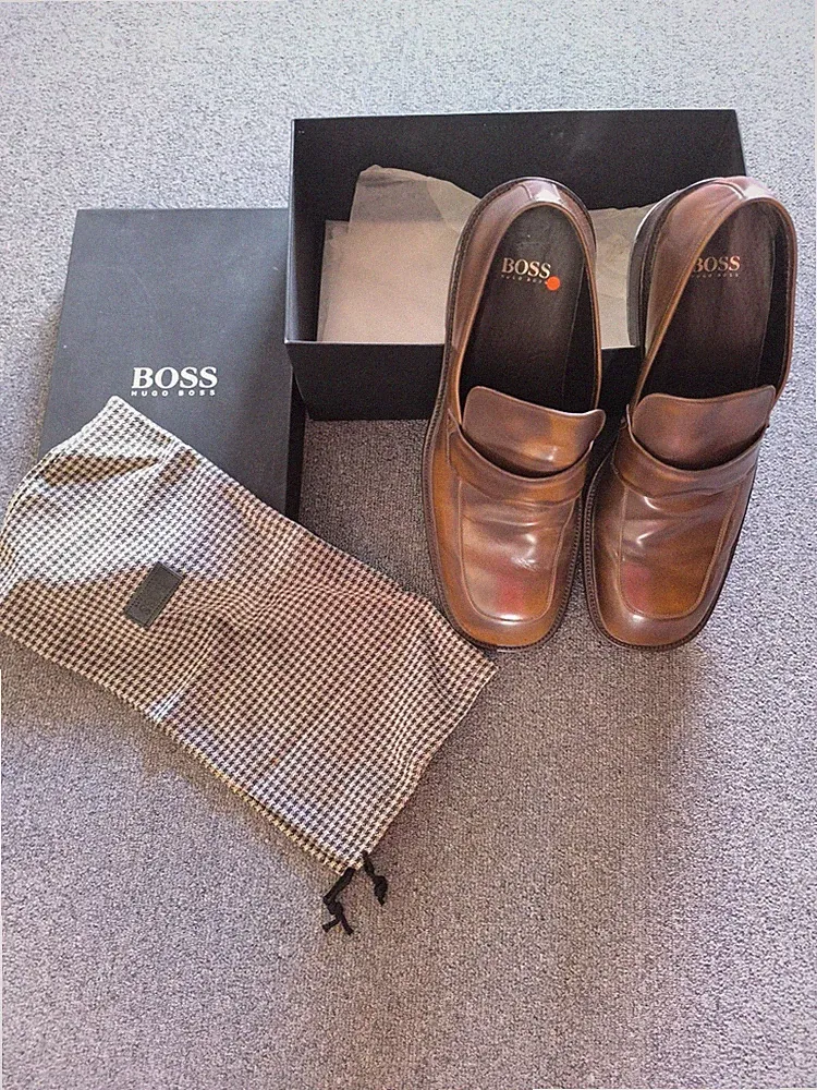 Hugo Boss Schuhe Loafer Slipper Halbschuhe Cammello Leder Herren Gr 46
