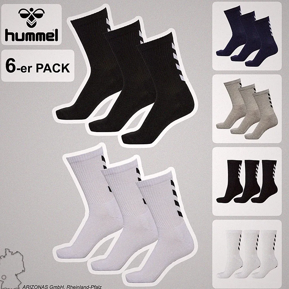 Hummel 6-er Pack Sport Socken Lange Basic Freizeit Socken Spar-Set Atmungsaktiv