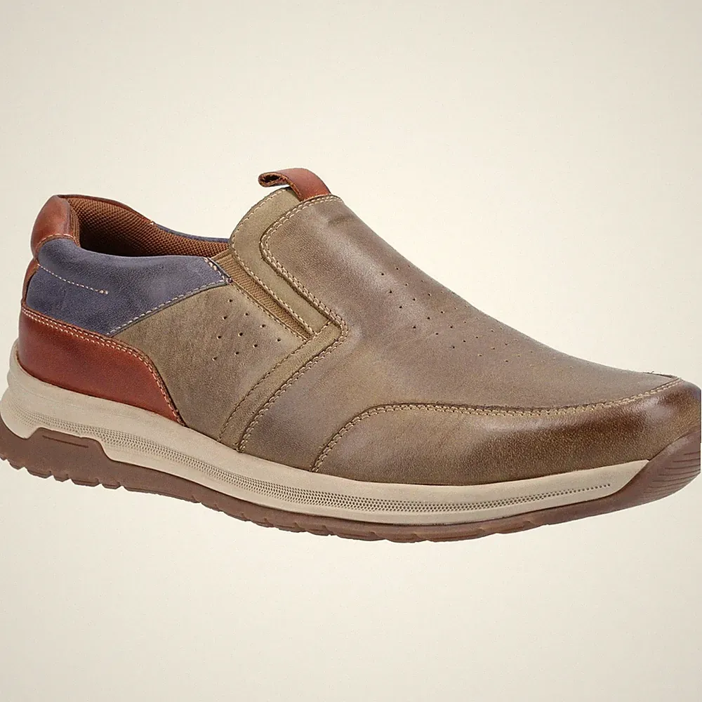 Hush Puppies Cole Leder Herren Khaki/Marineblau/Hellbraun Leder Mix Halbschuhe Neu