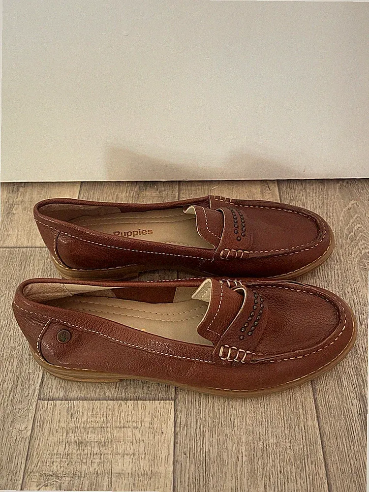 Hush Puppies flache Damen-Halbschuhe Leder hellbraun – UK-Größe 3 EU36
