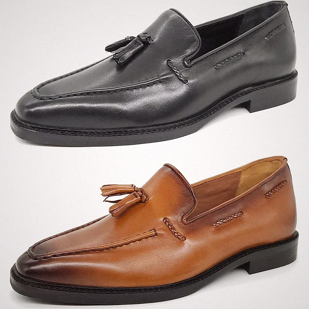 HX London Beddington Herren Formelle Slipper Halbschuh Quastendetail Schwarz Hellbraun