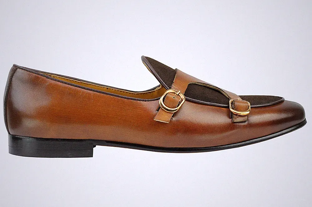 HY48-A167 - Herren 2 Ton Doppel Mönch Riemen Leder Wildleder Leder Halbschuhe