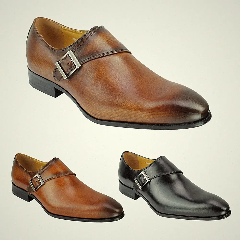 HY50-K36 - Herren Poliertes Leder Einzel Mönch Schuhe Schnalle Riemen Slipper Halbschuh