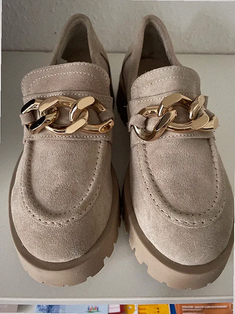 inuovo loafer, Slipper, Plateau, Nubuk, beige 37 NEU mit Goldkette