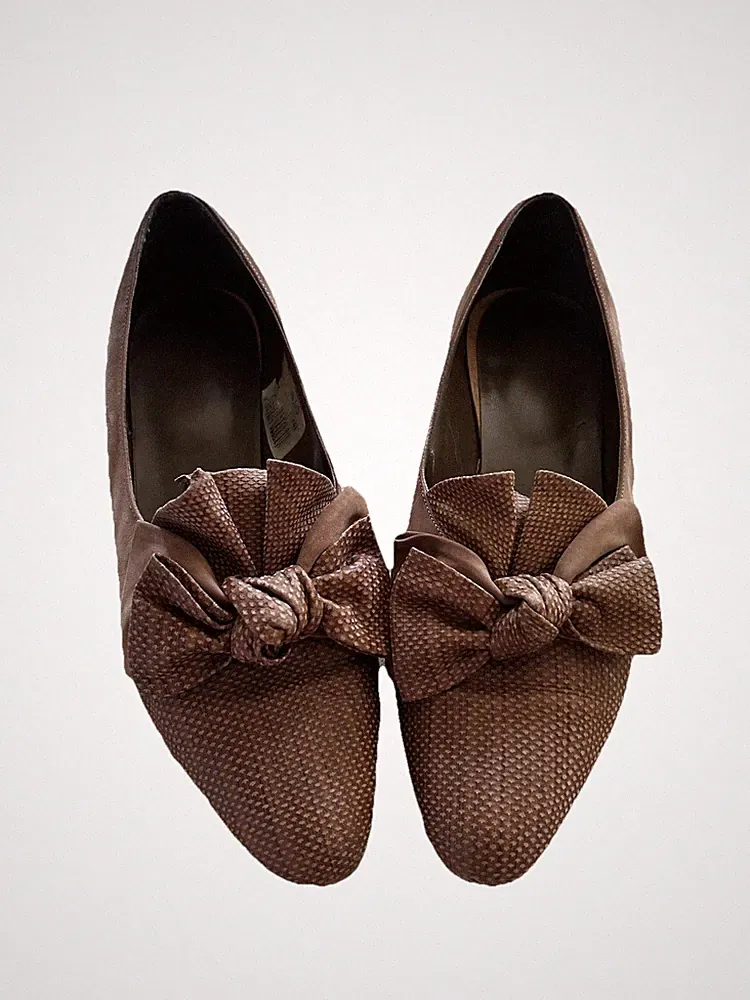 Italienische Leder Slipper Gr.38 Braun Ballerina Loafer Schleife Made In Italy