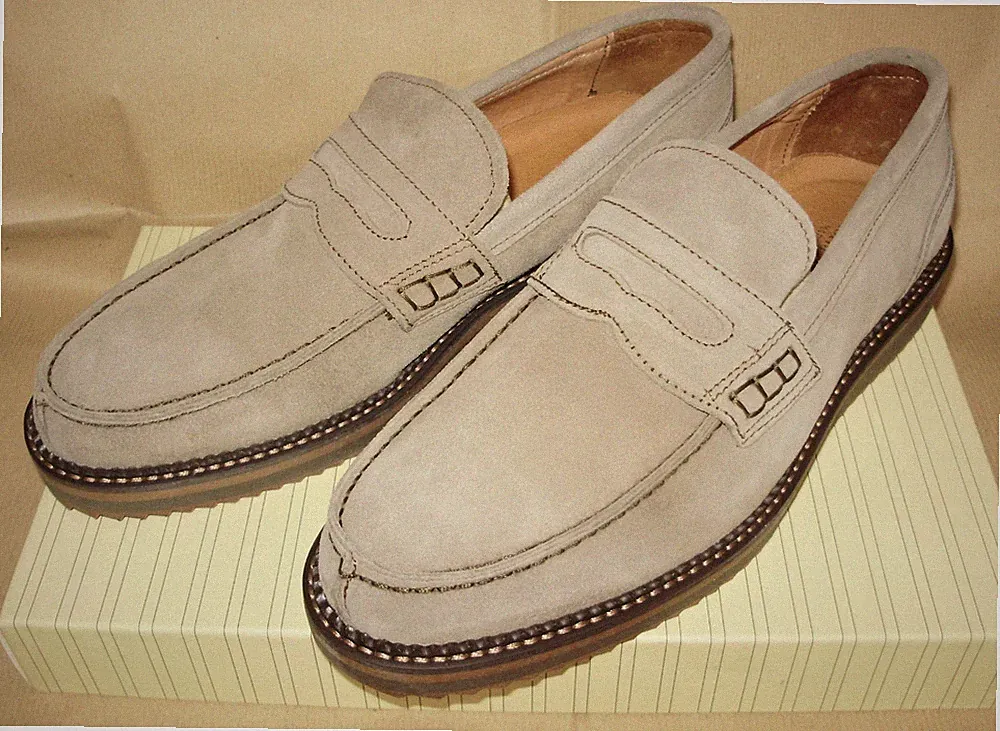 ITALIENISCHE SCHNEIDEREI WILDLEDER HALBSCHUHE - 41 LOAFER LEDER TAUPE WILDLEDER UK 7