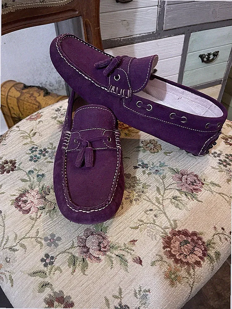 Italienischer handgefertigter Halbschuh Wildleder lila Größe 42