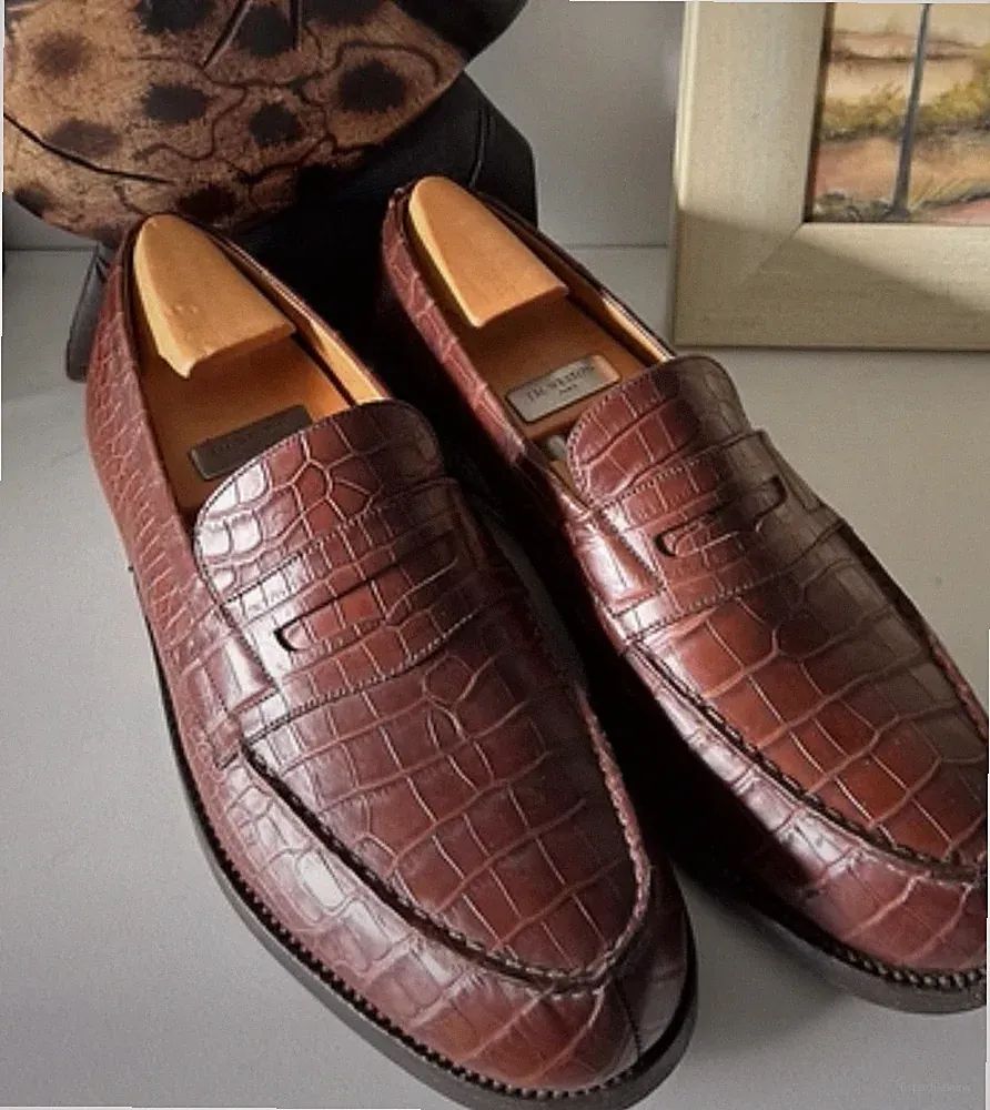 J.M. Westen Herren Schuhe Loafer 180 Alligator Gr.8,5 UK Weite E- 4 x getragen.