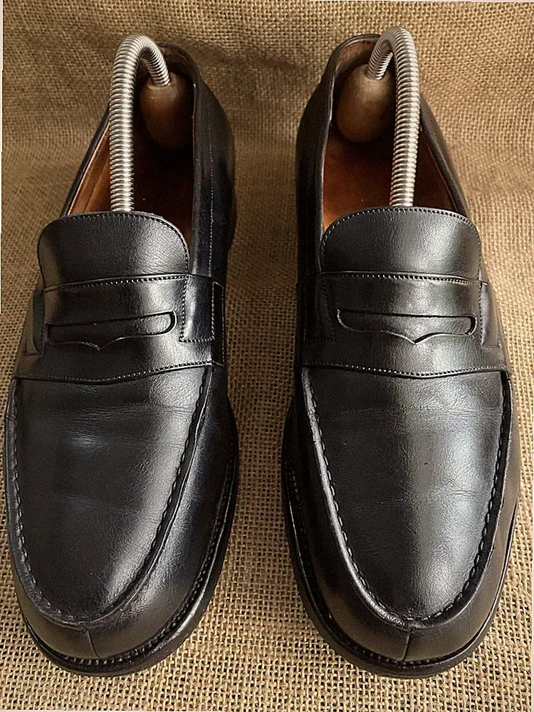 J.M. WESTON 180 Herren Schwarz Leder Penny Halbschuhe Größe UK 6 C || US 7