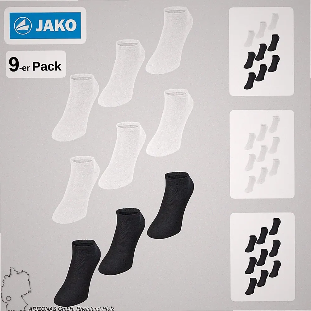 JAKO Unisex Socken 9er-Set - Bequeme Füßlinge mit Komfortbund und flacher Naht