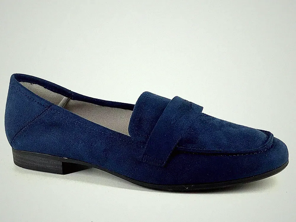 Jana Softline Damenschuhe UK 7,5 H weite Passform marineblau Penny-Loafer vegane flache Schuhe