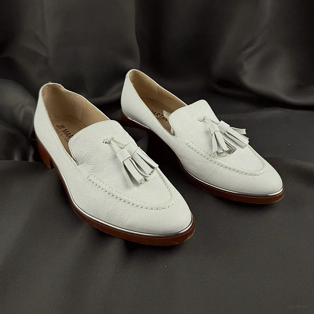 JB Martin Damen Slipper Loafer Leder Weiß Quasten Slip-On EU 38,5