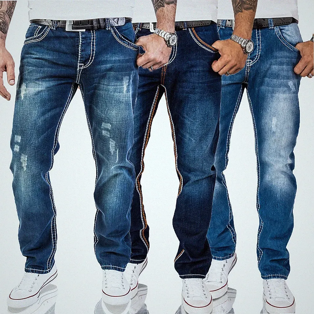 Jeans Hose Herren Jeans Rock Creek Jeanshosen Comfort Fit Blau Dicke Nähte NEU