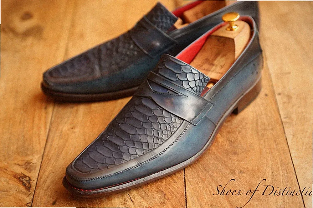 Jeffery West Blau Krokodilleder Schuhe Penny Loafer Herren UK 9 US 10 EU 43