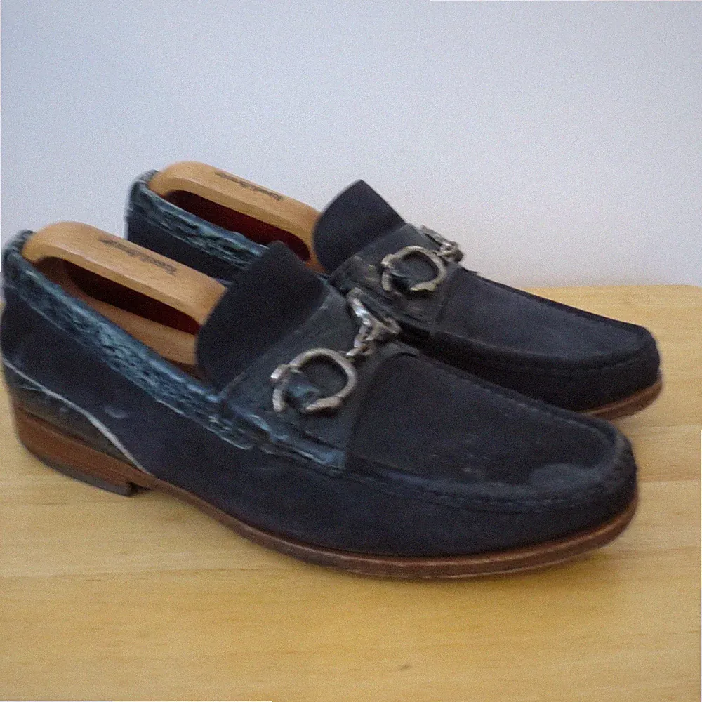 Jeffery West Wildleder UK 7 Schuhe Halbschuhe Horsebit dunkelblau England Leder 41